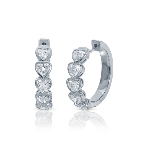 MEDIUM BEZEL HEART DIAMOND HOOPS