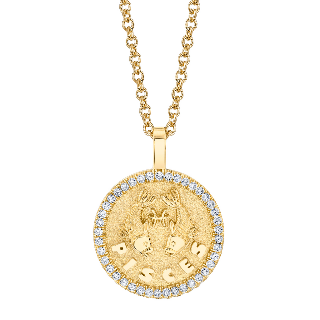 PISCES ZODIAC COIN PENDANT WITH DIAMOND FRAME Anita Ko