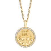 PISCES ZODIAC COIN PENDANT WITH DIAMOND FRAME