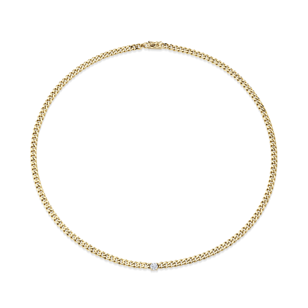 CUBAN LINK NECKLACE WITH ROUND DIAMOND CENTER