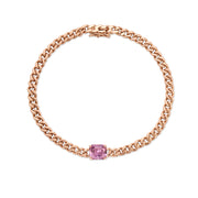 SMALL CUBAN LINK BRACELET WITH PURPLE PINK SAPPHIRE CENTER