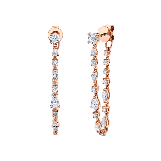 LONG MULTI SHAPED DIAMOND LOOP EARRINGS