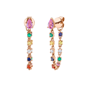 PINK SAPPHIRE PEAR, DIAMOND AND MULTI-COLORED FINE GEMSTONE LOOP EARRINGS