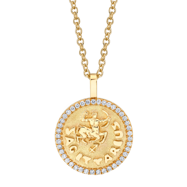 SAGITTARIUS ZODIAC COIN PENDANT WITH DIAMOND FRAME