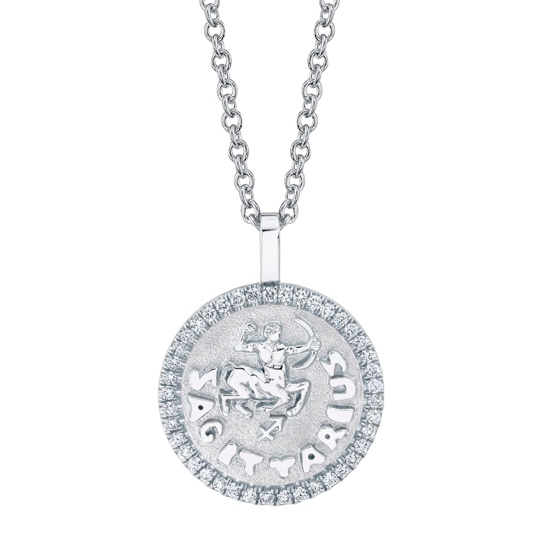 SAGITTARIUS ZODIAC COIN PENDANT WITH DIAMOND FRAME – Anita Ko