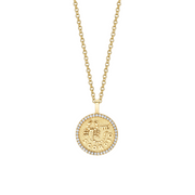 SMALL ZODIAC COIN PENDANT WITH DIAMOND FRAME