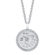 SCORPIO ZODIAC COIN PENDANT WITH DIAMOND FRAME