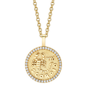 SCORPIO ZODIAC COIN PENDANT WITH DIAMOND FRAME