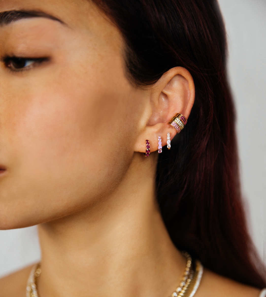 Graduated Pink Sapphire Huggies at Anita Ko