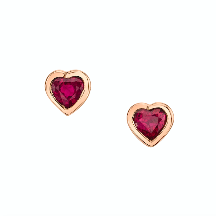 BEZELED HEART RUBY STUDS – Anita Ko