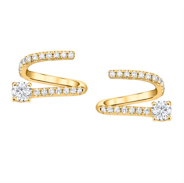 PAVE DIAMOND COIL EARRINGS WITH ROUND DIAMOND ENDS