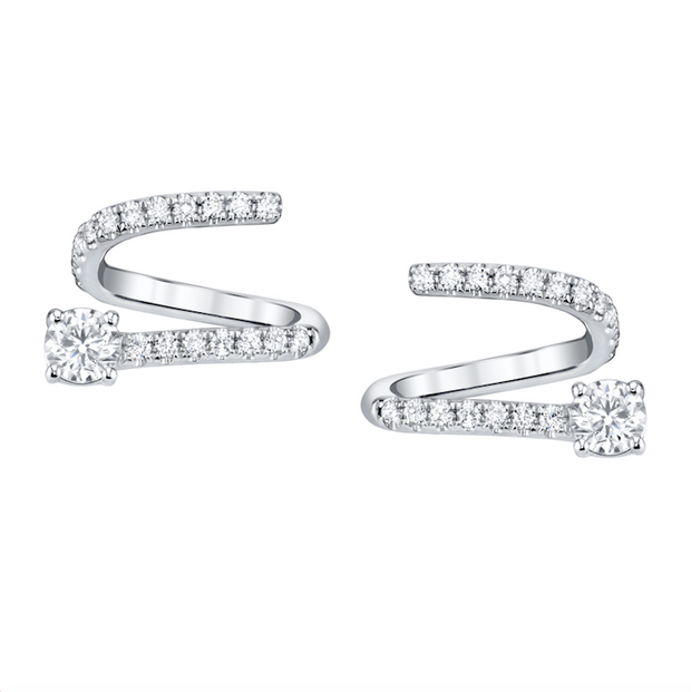 PAVE DIAMOND COIL EARRINGS WITH ROUND DIAMOND ENDS