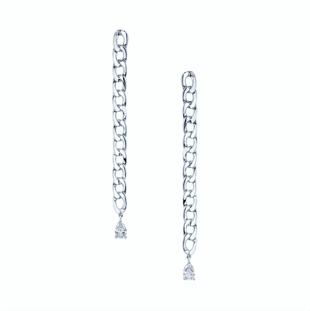 CHAIN LINK EARRINGS WITH PEAR DIAMOND DROPS