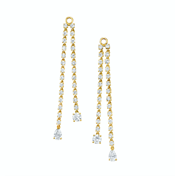 送料税込【AMY O】Gemstone Diamond Chain Earrings (2色)国内発 14K Gold Ruby Clover Diamond Chain Stud Earrings, Ethically