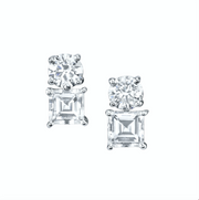 LARGE ROUND AND ASSCHER CUT TWO DOT DIAMOND EARRINGS