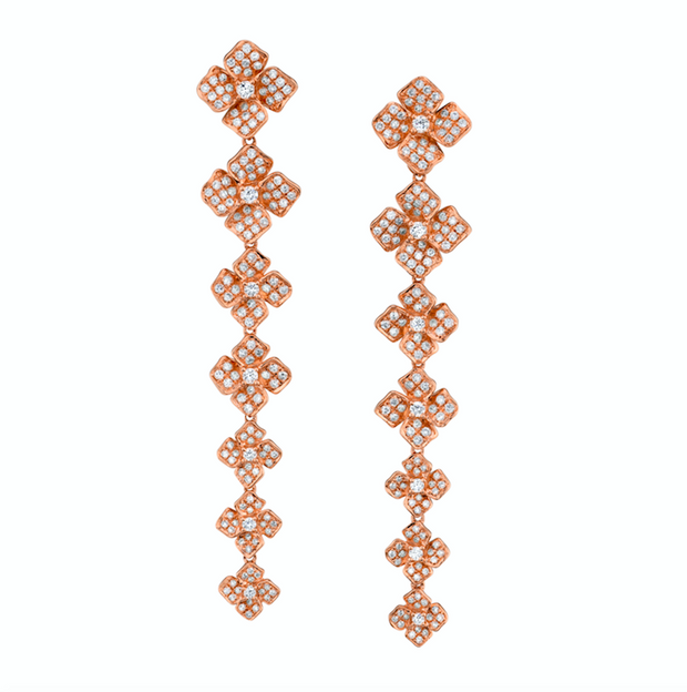 SMALL PAVE DIAMOND FLOWER DROP EARRINGS