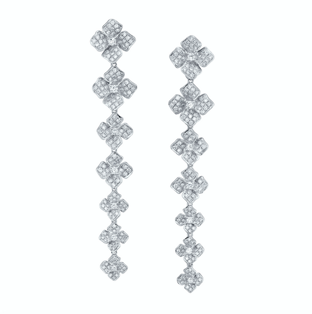 SMALL PAVE DIAMOND FLOWER DROP EARRINGS