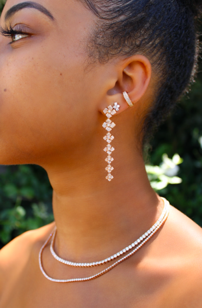 SMALL PAVE DIAMOND FLOWER DROP EARRINGS