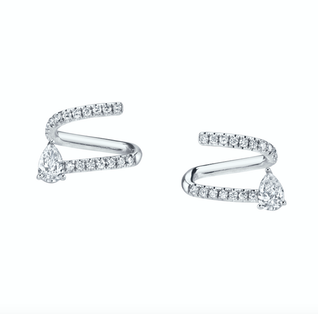 PAVE DIAMOND COIL EARRINGS WITH PEAR DIAMOND ENDS