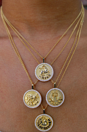 ARIES ZODIAC COIN PENDANT WITH DIAMOND FRAME