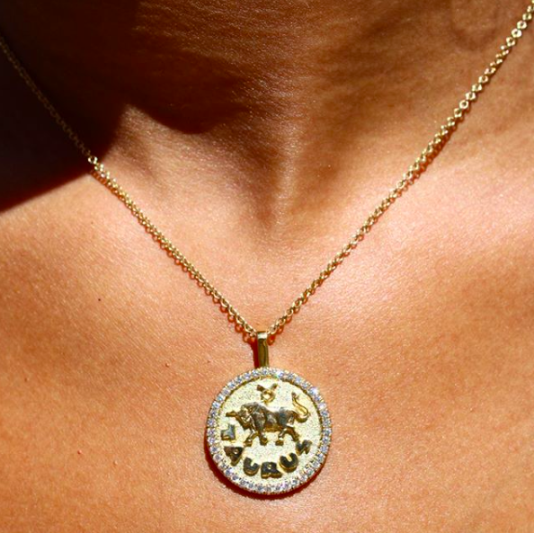 TAURUS ZODIAC COIN PENDANT WITH DIAMOND FRAME