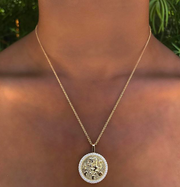 LEO ZODIAC COIN PENDANT WITH DIAMOND FRAME