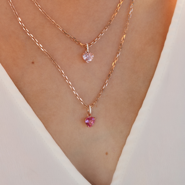 PINK SAPPHIRE HEART PENDANT WITH DIAMOND BALE