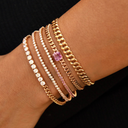 SMALL CUBAN LINK BRACELET WITH PURPLE PINK SAPPHIRE CENTER