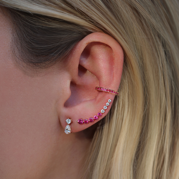 FLOATING DIAMOND AND RUBY EARRING