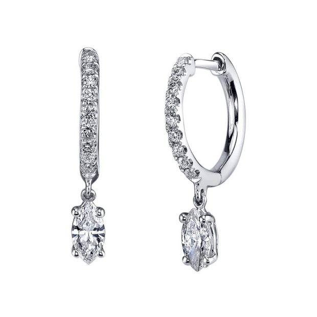 DIAMOND HUGGIES WITH MARQUISE DIAMOND DROP