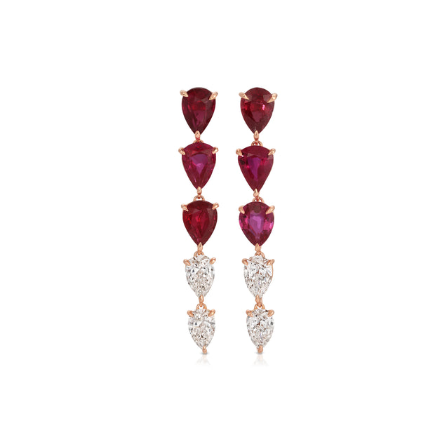 SHORT RUBY AND DIAMOND PEAR DROP EARRINGS