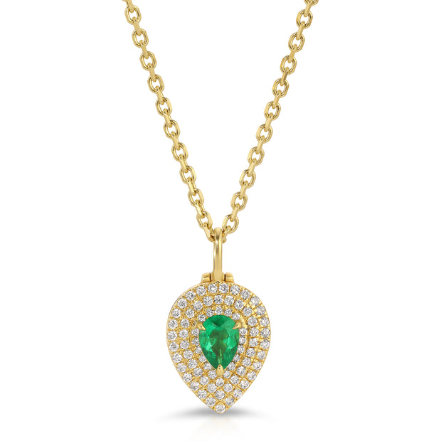 PEAR SHAPED DIAMOND LOULOU LOCKET WITH PEAR SHAPED EMERALD