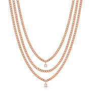 THREE LAYERED CHAIN CUBAN LINK NECKLACE WITH TWO ROUND DIAMONDS