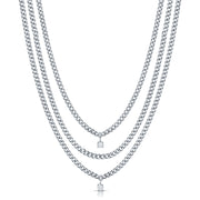 THREE LAYERED CHAIN CUBAN LINK NECKLACE WITH TWO ROUND DIAMONDS