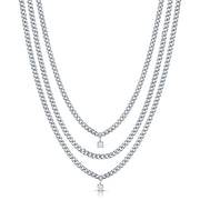 THREE LAYERED CHAIN CUBAN LINK NECKLACE WITH TWO ROUND DIAMONDS