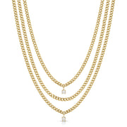 THREE LAYERED CHAIN CUBAN LINK NECKLACE WITH TWO ROUND DIAMONDS