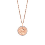 SMALL ZODIAC COIN PENDANT WITH DIAMOND FRAME