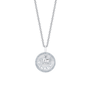 SMALL ZODIAC COIN PENDANT WITH DIAMOND FRAME