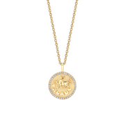 SMALL ZODIAC COIN PENDANT WITH DIAMOND FRAME