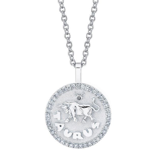 TAURUS ZODIAC COIN PENDANT WITH DIAMOND FRAME