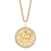 TAURUS ZODIAC COIN PENDANT WITH DIAMOND FRAME