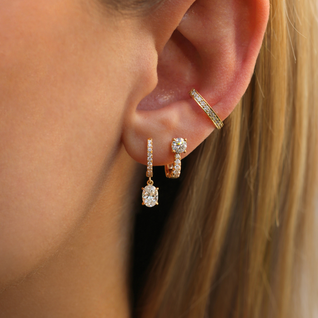 DIAMOND HUGGIE WITH OVAL DIAMOND DROP