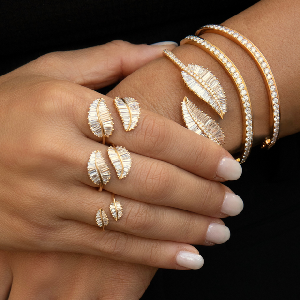 Medium Palm Leaf Diamond Ring Rose Gold 7 at Anita Ko