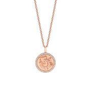 SMALL ZODIAC COIN PENDANT WITH DIAMOND FRAME