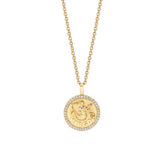 SMALL ZODIAC COIN PENDANT WITH DIAMOND FRAME