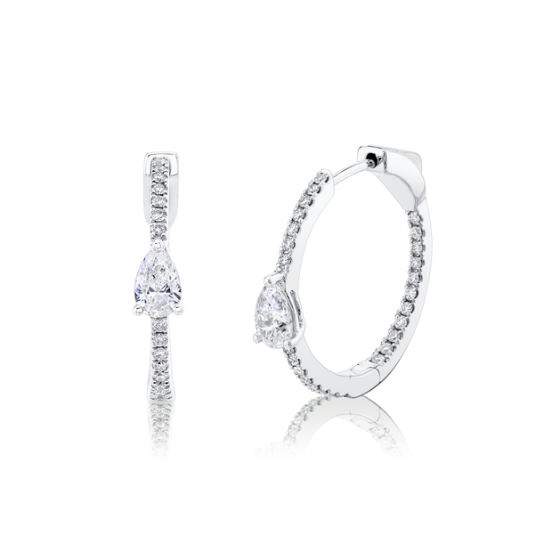 CLASSIC MEDIUM DIAMOND HOOPS WITH PEAR DIAMOND CENTER