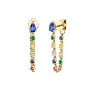 BLUE SAPPHIRE PEAR, DIAMOND AND MULTI-COLORED FINE GEMSTONE LOOP EARRINGS