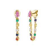 PINK SAPPHIRE PEAR, DIAMOND AND MULTI-COLORED FINE GEMSTONE LOOP EARRINGS