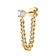 ASSCHER CUT DIAMOND CUBAN LINK LOOP EARRING