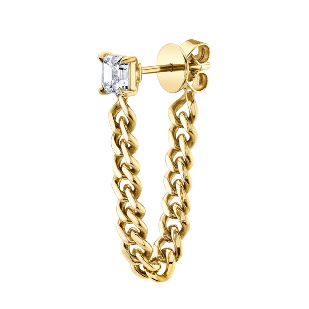 ASSCHER CUT DIAMOND CUBAN LINK LOOP EARRING